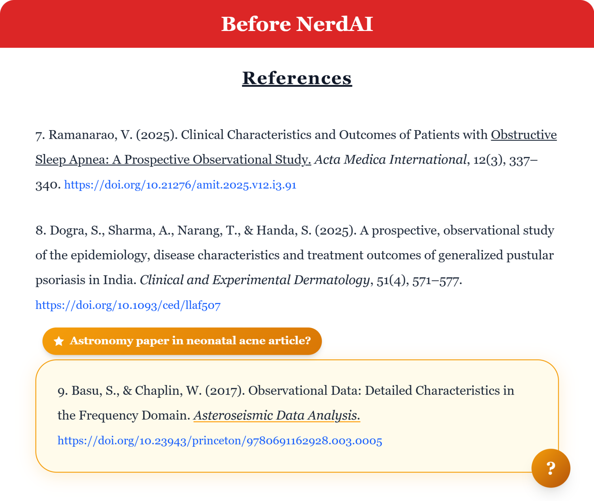 Before NerdAI: a fabricated astronomy citation slipped into a baby-acne study.